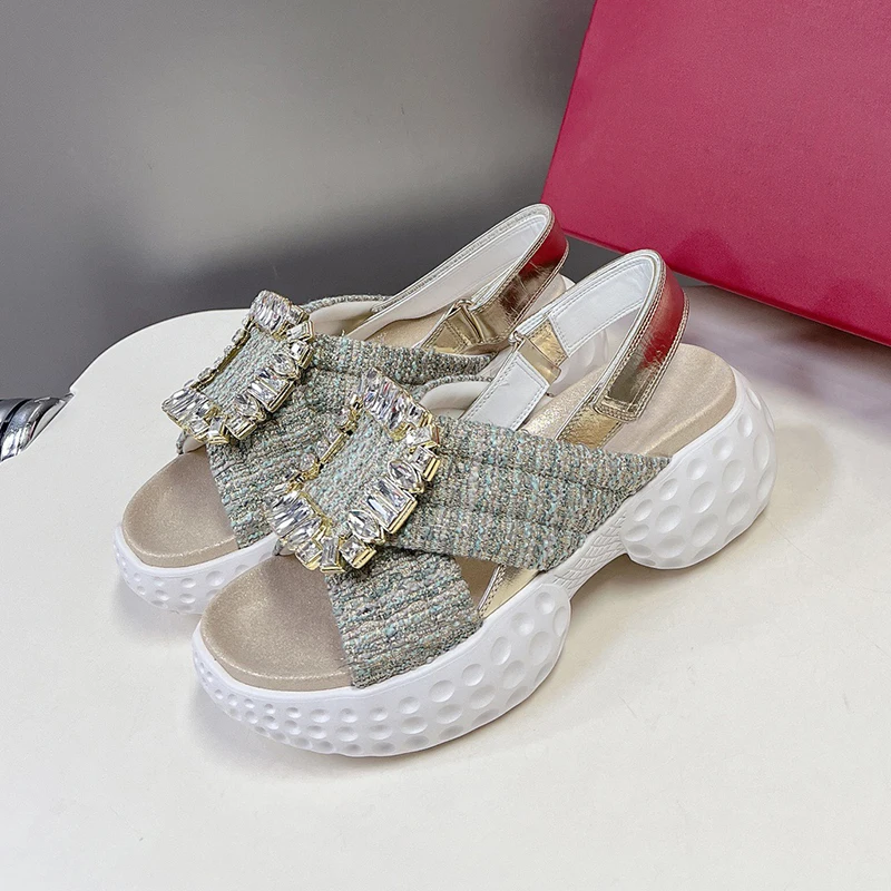 

High-end New Female Sandals Summer Crystal Square Button Non-slip Platform Sandals Full Of Vitality Thick Bottom Women's Shoes