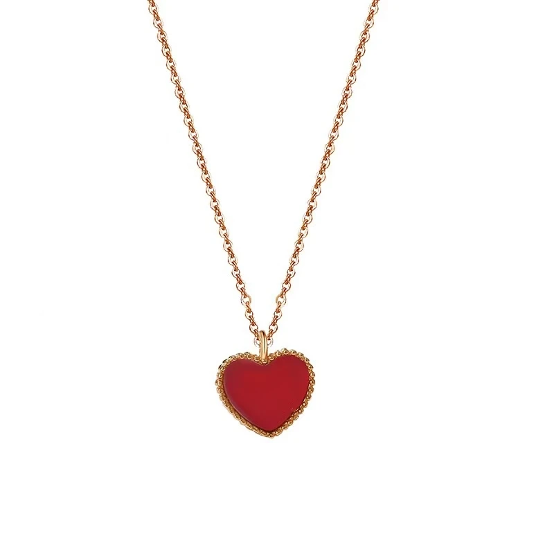 

Real 18K Gold Pendant Necklace Red Agate Heart Design Pure Solid AU750 Chain Fine Jewelry Gift for Women