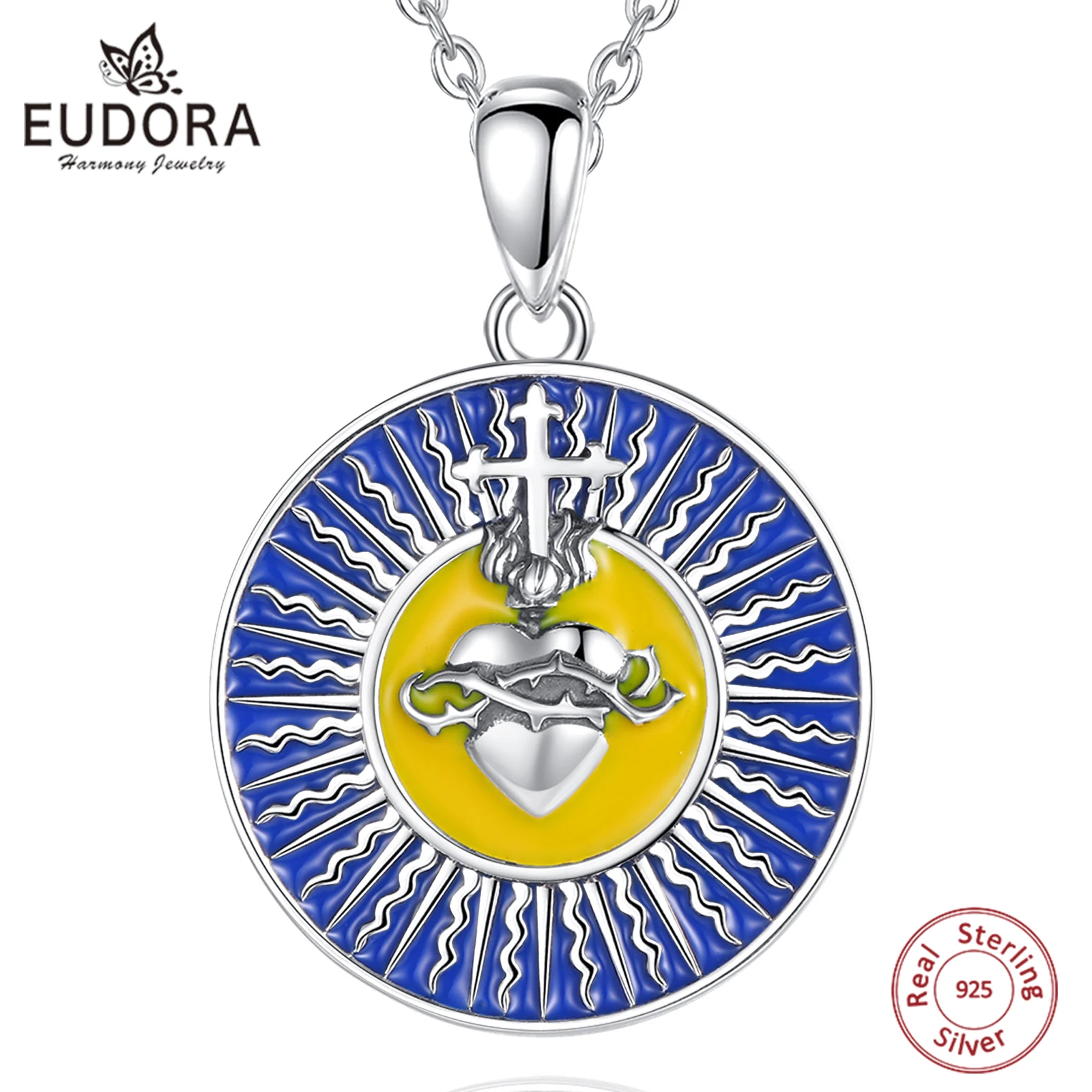 Eudora 925 Sterling Silver Claddagh Heart Cross Pendant for Women Men Blue Enamel Sun Cross Necklace Fine Jewelry Party Gift
Eudora 925 Sterling Silver Claddagh Heart Cross Pendant for Women Men Blue Enamel Sun Cross Necklace Fine Jewelry Party Gift