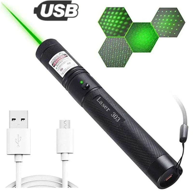 

Built-in battery Green laser Pointer USB Rechargeable High Power Visible Beam Adjustable Focus for Hunting Hiking