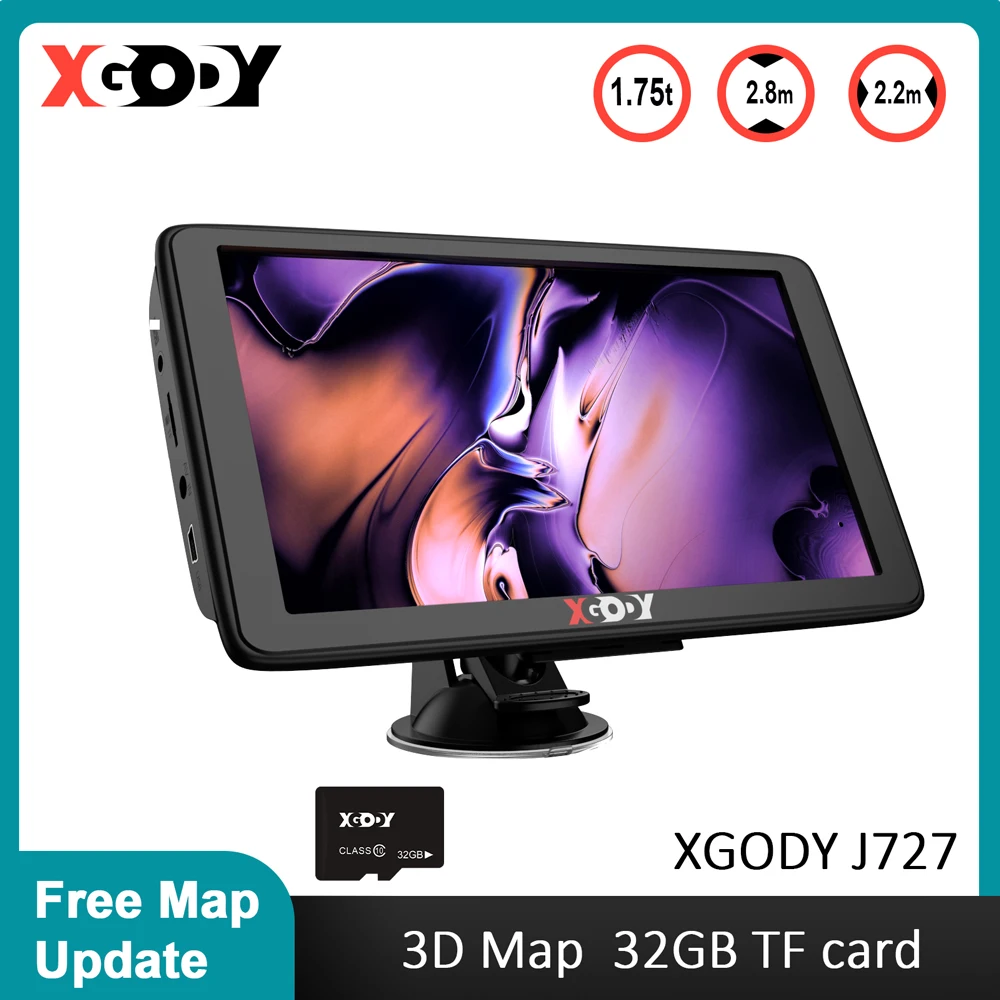 

XGODY 7 inch Truck GPS Navigator Touch Screen Sunshade Sat Nav Car GPS Navigation Bluetooth 256M+8G America Europe Map 2023 Free