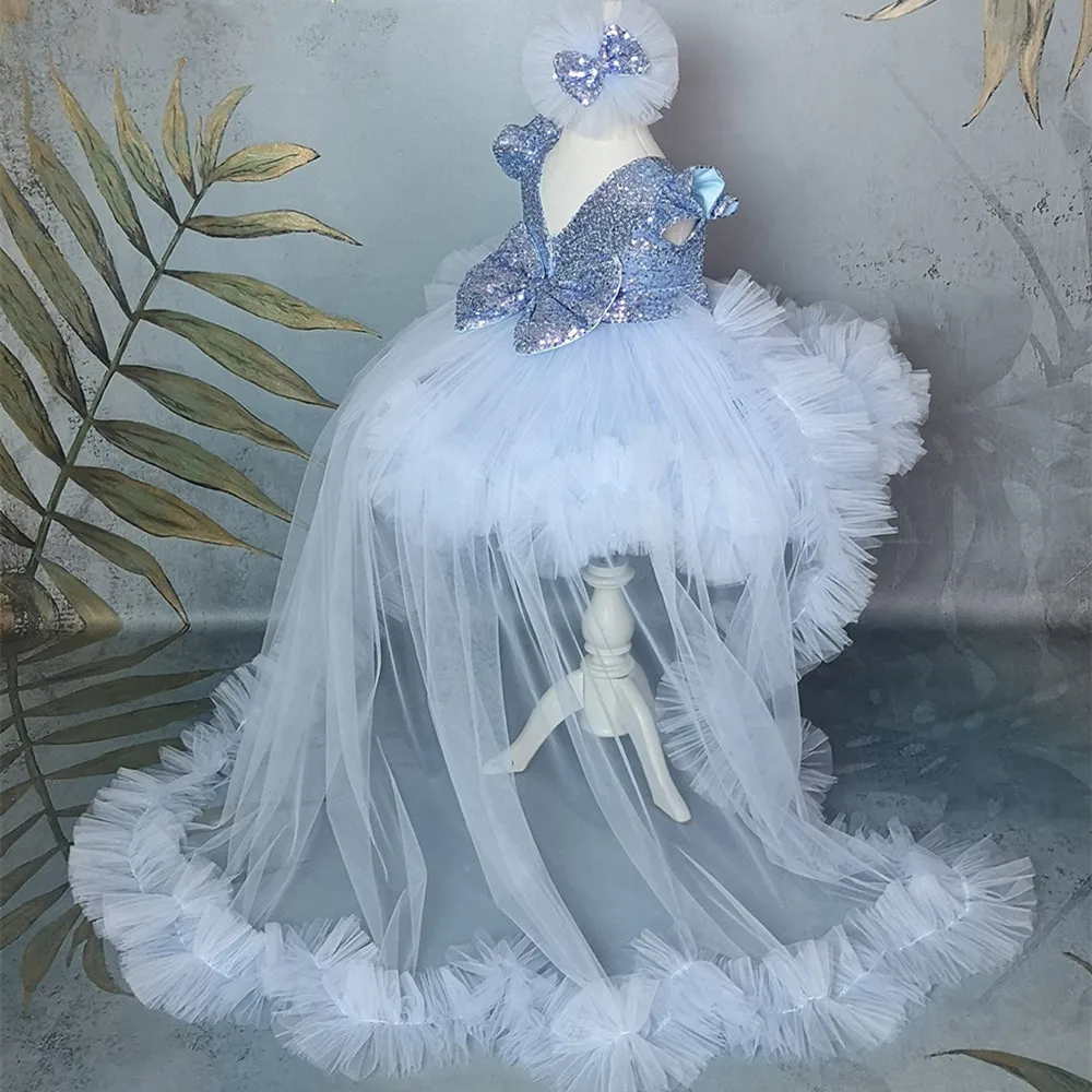 

Princess Feather Flower Girl Dresses Beaded Ruffles Jewel Neck Gilrs Pageant Dress Little Kids First Communion Dress