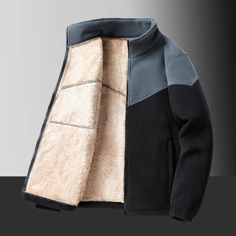 

Мужская куртка из овечьей шерсти на флисовой подкладке, осенне-зимний теплый свободный флисовый кардиган, повседневная верхняя одежда