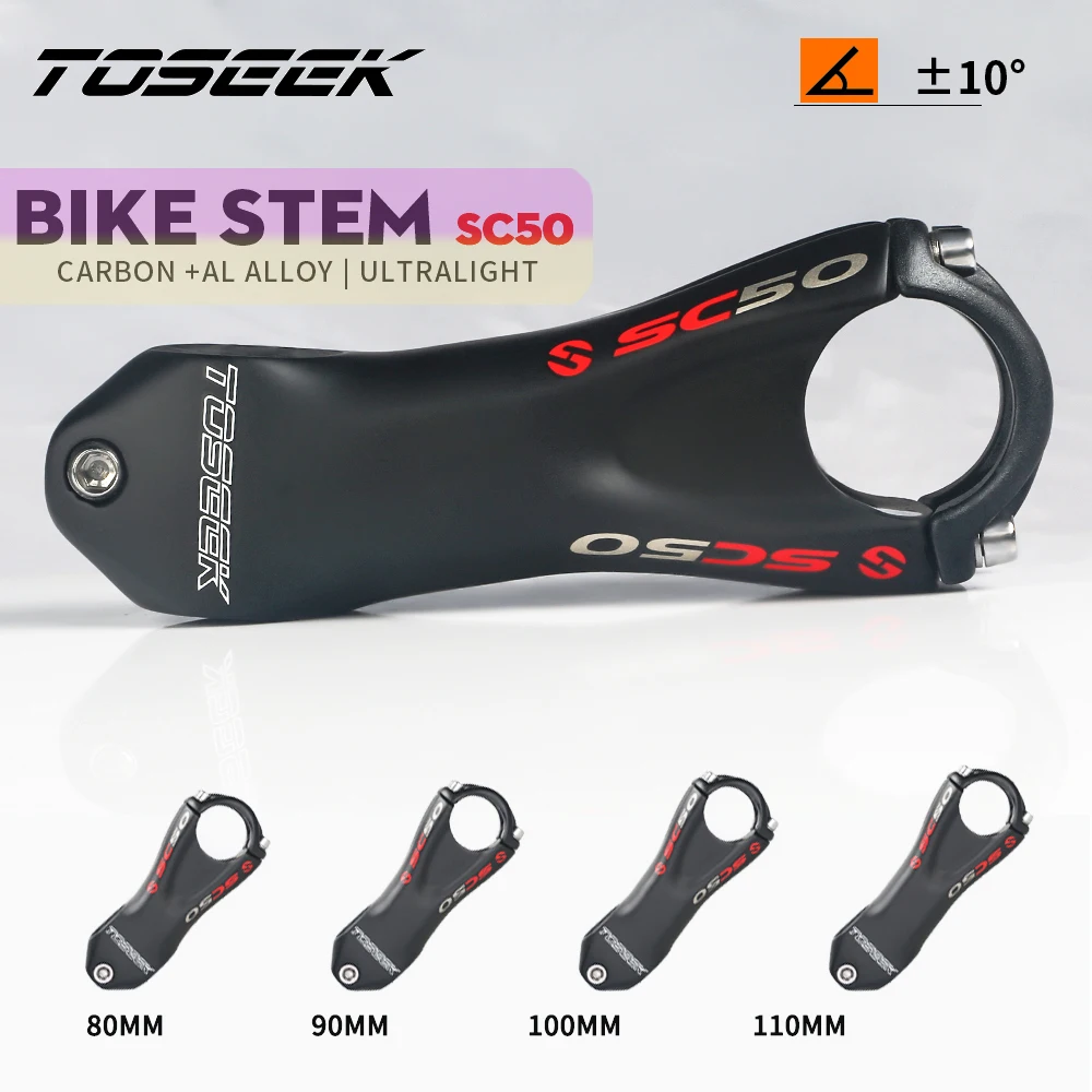 

TOSEEK SC50 Carbon Fibre Handle Stem 10Degree Mountain Bike Stem 31.8mm Handlebar Stems 80/90/100/110mm Black Matt Bicycle Parts
