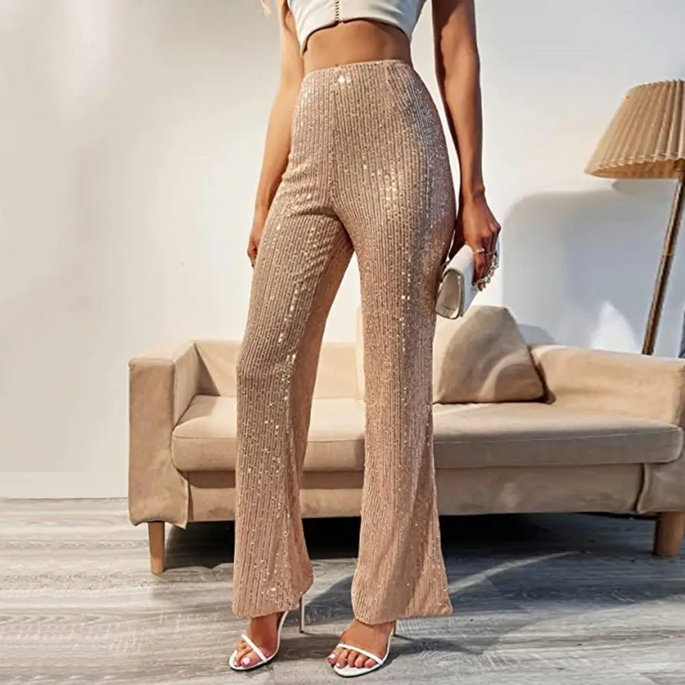 

Женские расклешенные брюки с блестками, блестящие широкие брюки с высокой талией, свободные брюки, клубная одежда