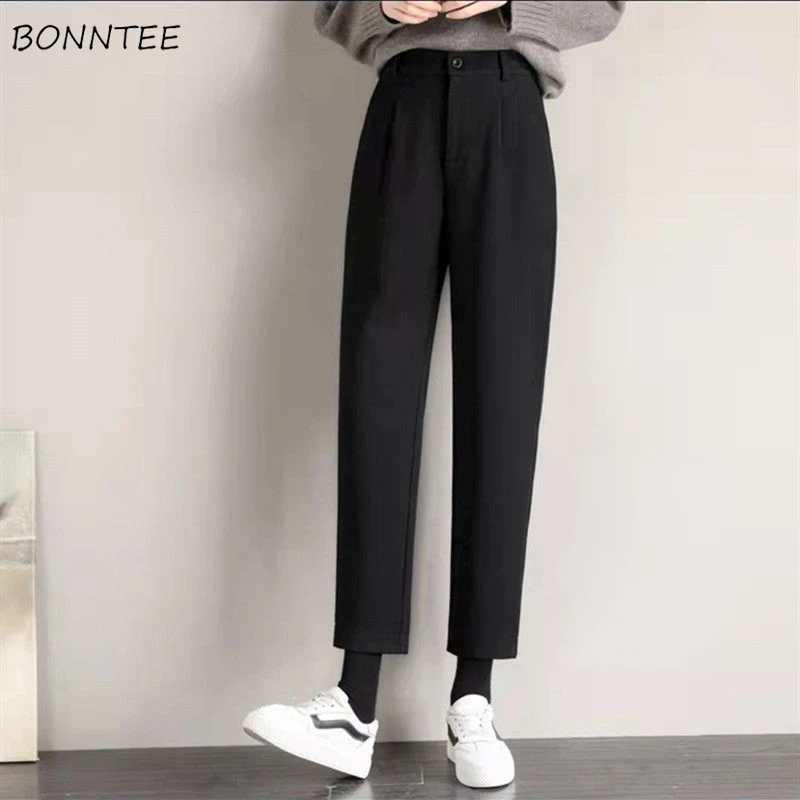 

Pants Woman Casual Office Ladies Loose Autumn All-match Elegant Fashion Korean Style Retro Zipper Fly Solid Simple Straight New