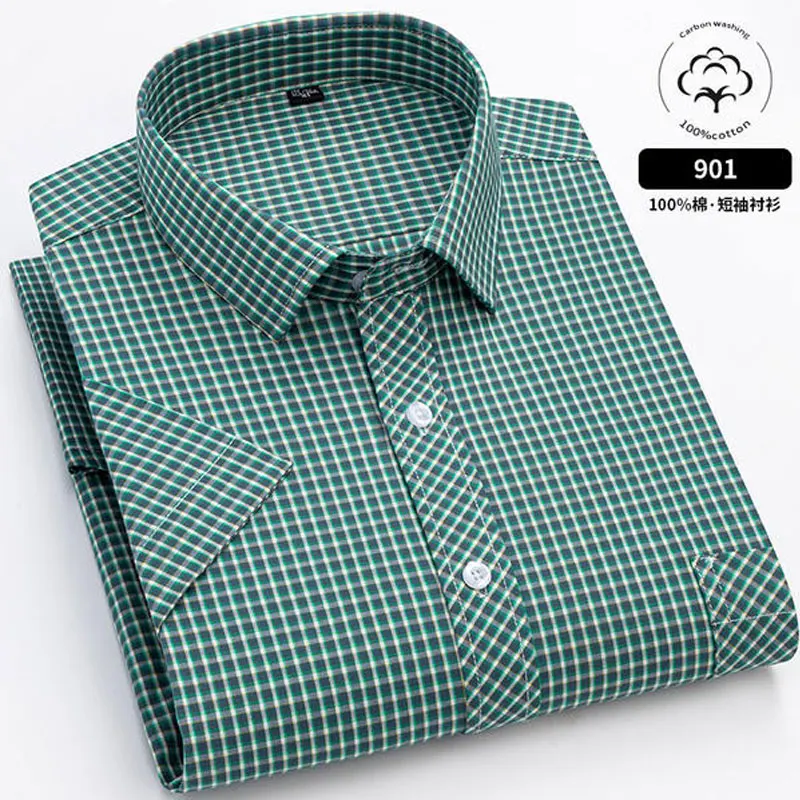 

6XL 7XL Men's short sleeve Shirt Spring Summer 100% cotton Oxford Extra large size non-iron wrinkle-resistant plaid casual