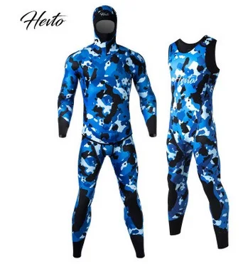 

3MM Camo Neoprene Keep Warm Spearfishing Kayaking UnderWater Hunting Diving Suit Hooded Two Pieces Scuba Snorkeling WetSuit