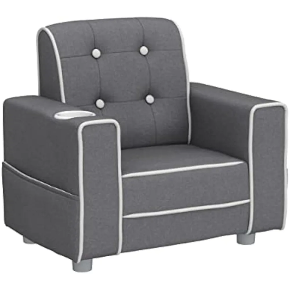 

Chelsea Kids Upholstered Chair With Cup Holder Furniture Soft Grey Freight Free Living Room Chairs Lounge Home