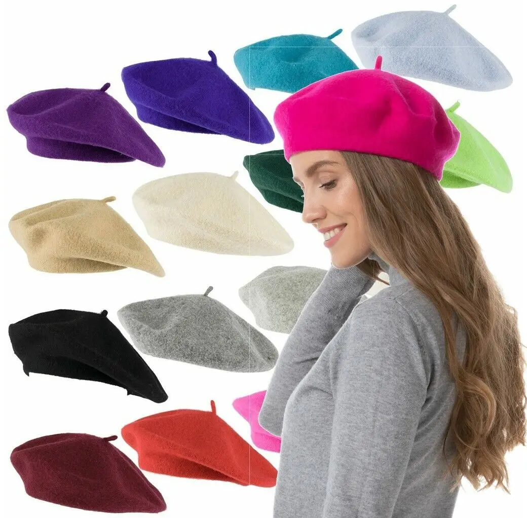 

Autumn Winter Women'S British Retro Versatile Beret Hat Fashion Simple Solid Color Painter Caps Casual Warm Wool Hats