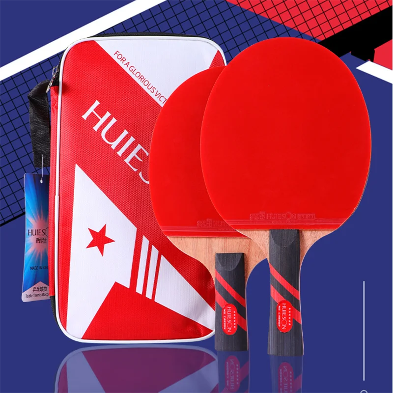 

Huieson New 6 Star Table Tennis Racket 2 Pcs/Set 7 Ply Solid Wood Ping Pong Paddle Pimples-in with Carry Bag
