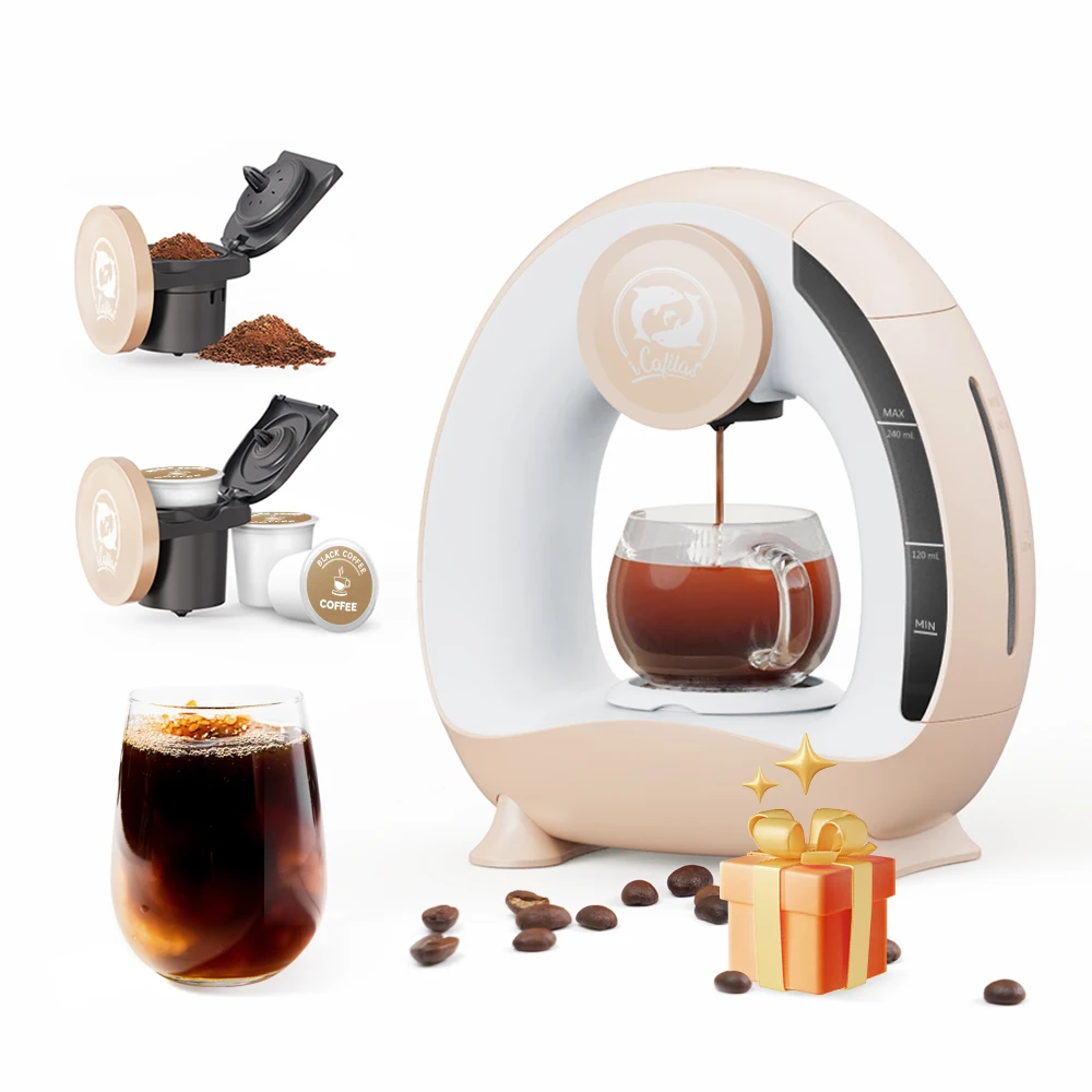 

icafilas Single Serve Coffee Maker For KCup & Ground Coffee, MINI Q Americano 2 in 1 Mini One Cup Coffee Brewer/Tea Maker