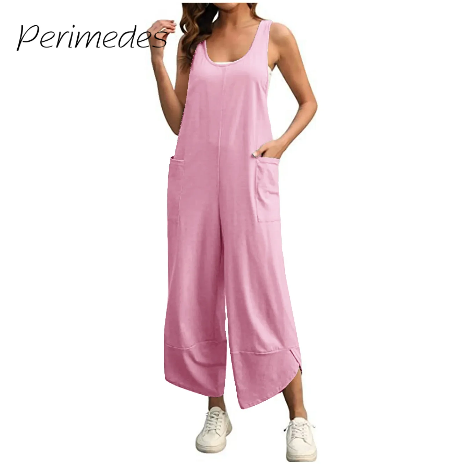 

Women'S Jumpsuits 2024 Summer Fashion Alluring Casual Loose Tank Top Sleeveless With Pockets Solid Colour Jumpsuit Monos Largos