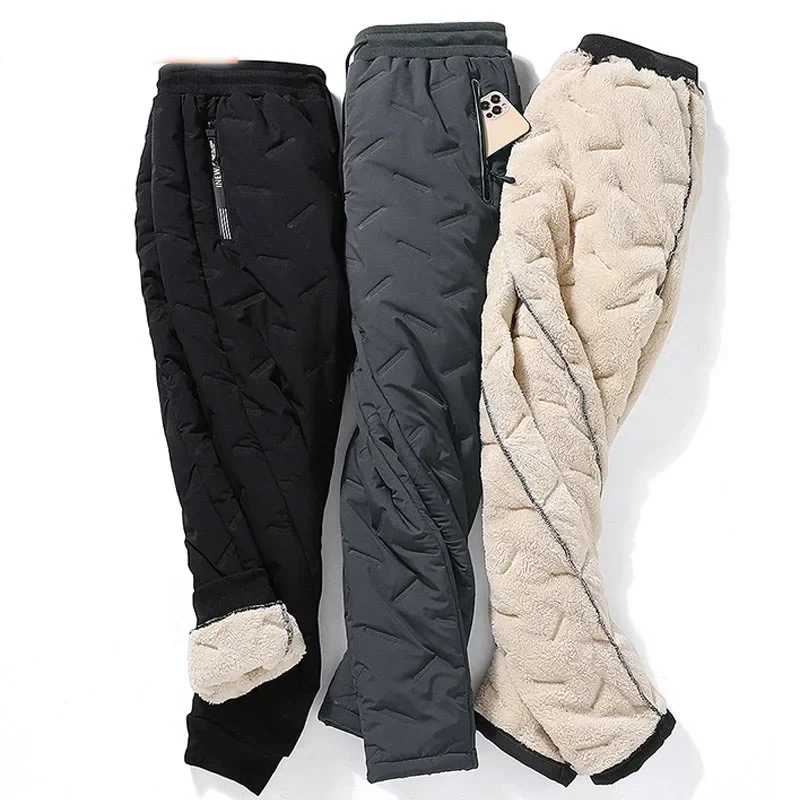 

Зимние теплые толстые спортивные брюки из овечьей шерсти, мужские Модные джоггеры, водонепроницаемые повседневные брюки, мужские флисовые брюки большого размера