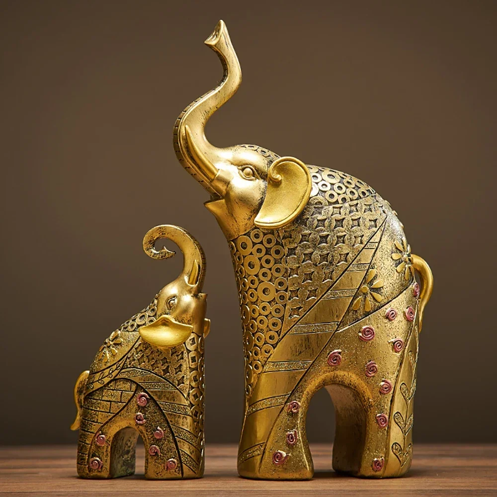 

Золотистый современный золотой слон, полимерные аксессуары для украшения дома, ремесла для скульптуры, статуэтки, украшения для матери и ребенка, гостиной