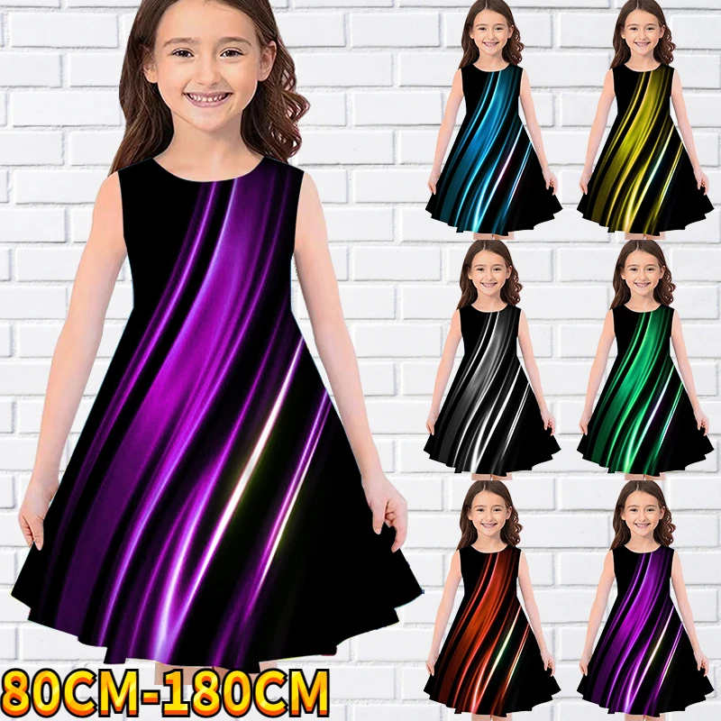 

Kids Little Girls Sleeveless Dress Girls Dress 3D Kids Rainbow Print Daily Casual Cute Sweet Over Knee Sleeveless Dress 80-180CM