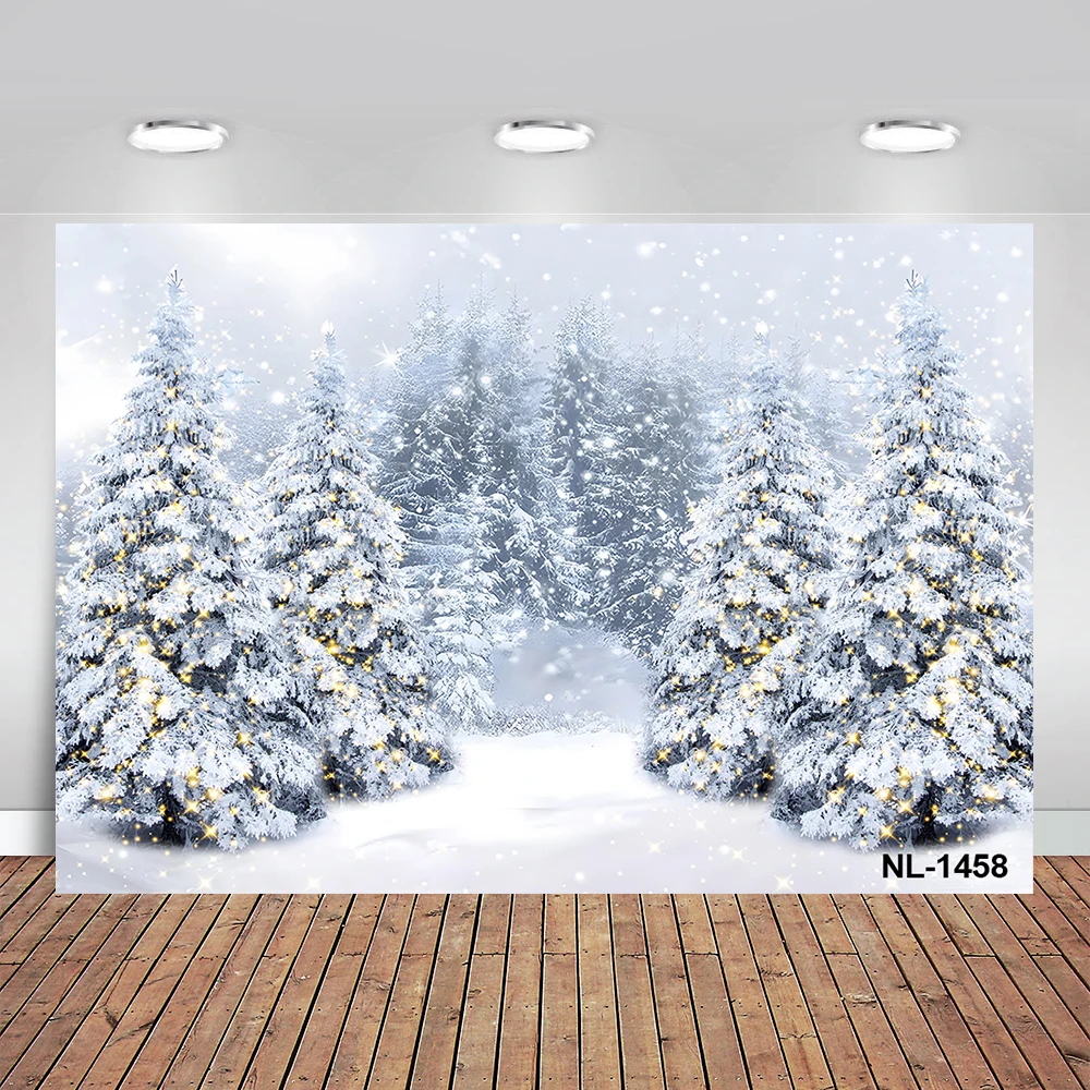 

Winter Forest Snow Scenery Backdrop for Photography Snowflake Mountain Christmas Tree Xmas Baby Portrait Background Photo Studio