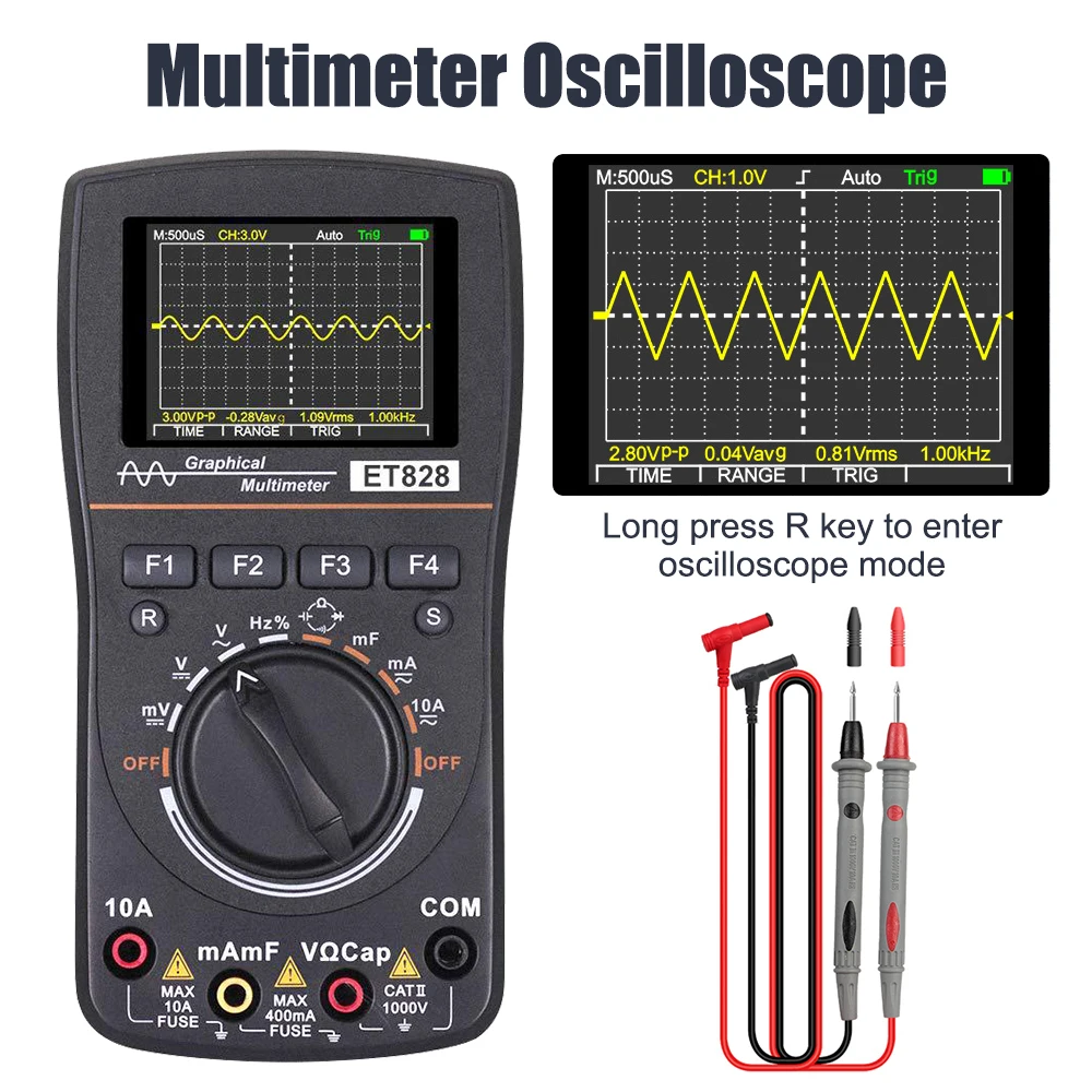 With 1MHz Bandwidth ET828 Measure Tool Digital Oscilloscope Multimeter 2.5Msps Sampling Rate Intelligent Graphical Oscilloscope
With 1MHz Bandwidth ET828 Measure Tool Digital Oscilloscope Multimeter 2.5Msps Sampling Rate Intelligent Graphical Oscilloscope