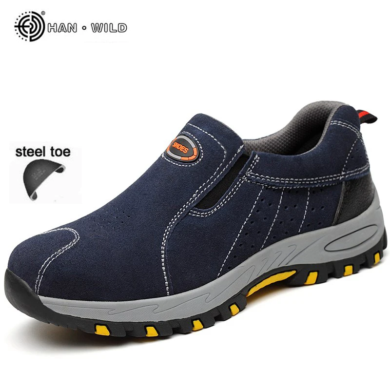 

Men Safety Work Shoes Fashion Breathable Steel Toe Slip On Casual Shoe Mens Labor Insurance Puncture Proof Boots Male