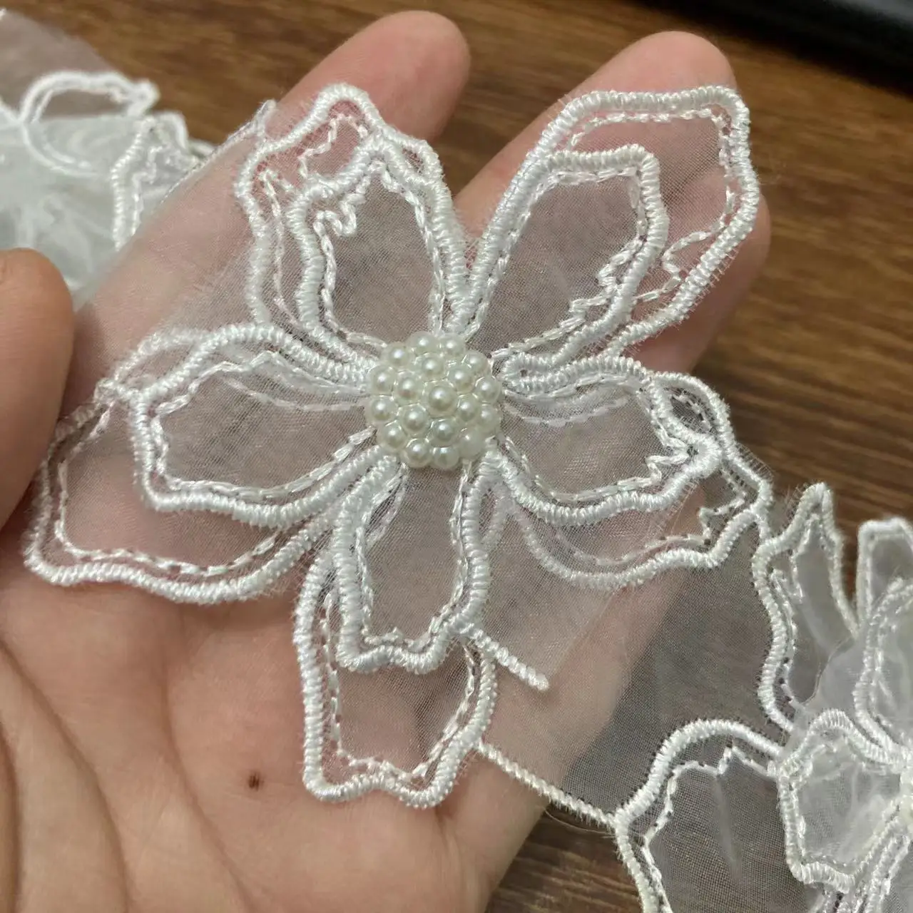 10x White 3D Pearl Flower Handmade Beaded Embroidered Fabric Lace Trim Ribbon Double Layers Applique Dress DIY Sewing Craft 
10x White 3D Pearl Flower Handmade Beaded Embroidered Fabric Lace Trim Ribbon Double Layers Applique Dress DIY Sewing Craft