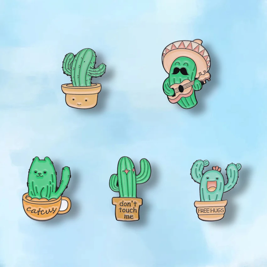 

Cute Cactus Enamel Pins Custom Don't Touch Me Brooches Lapel Badges Green Plants Guitar Concert Funny Jewelry Gift for Friends