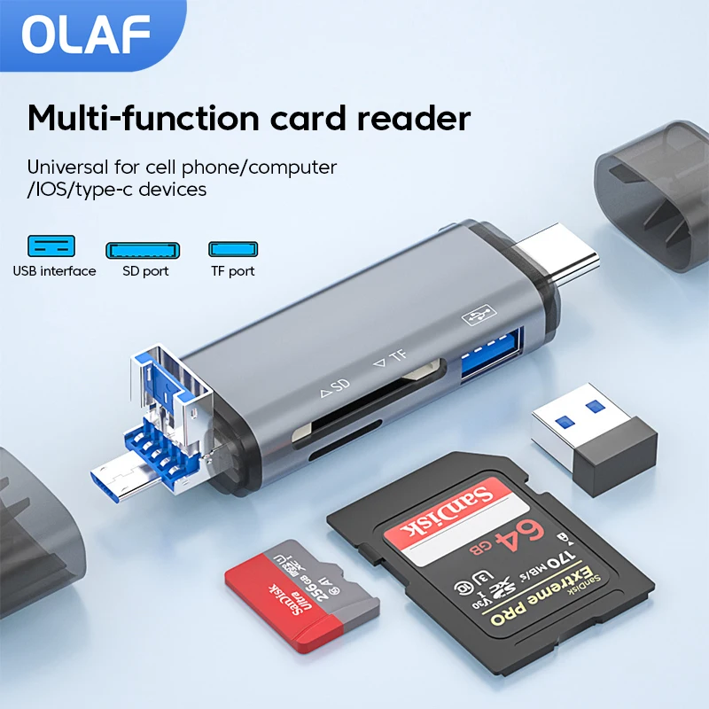 USB 3.0 Card Reader 6 in 1 OTG Multifunction Type C Micro TF SD USB Card Reader Adapter For PC Laptop Tablet IOS Type C Devices
USB 3.0 Card Reader 6 in 1 OTG Multifunction Type C Micro TF SD USB Card Reader Adapter For PC Laptop Tablet IOS Type C Devices