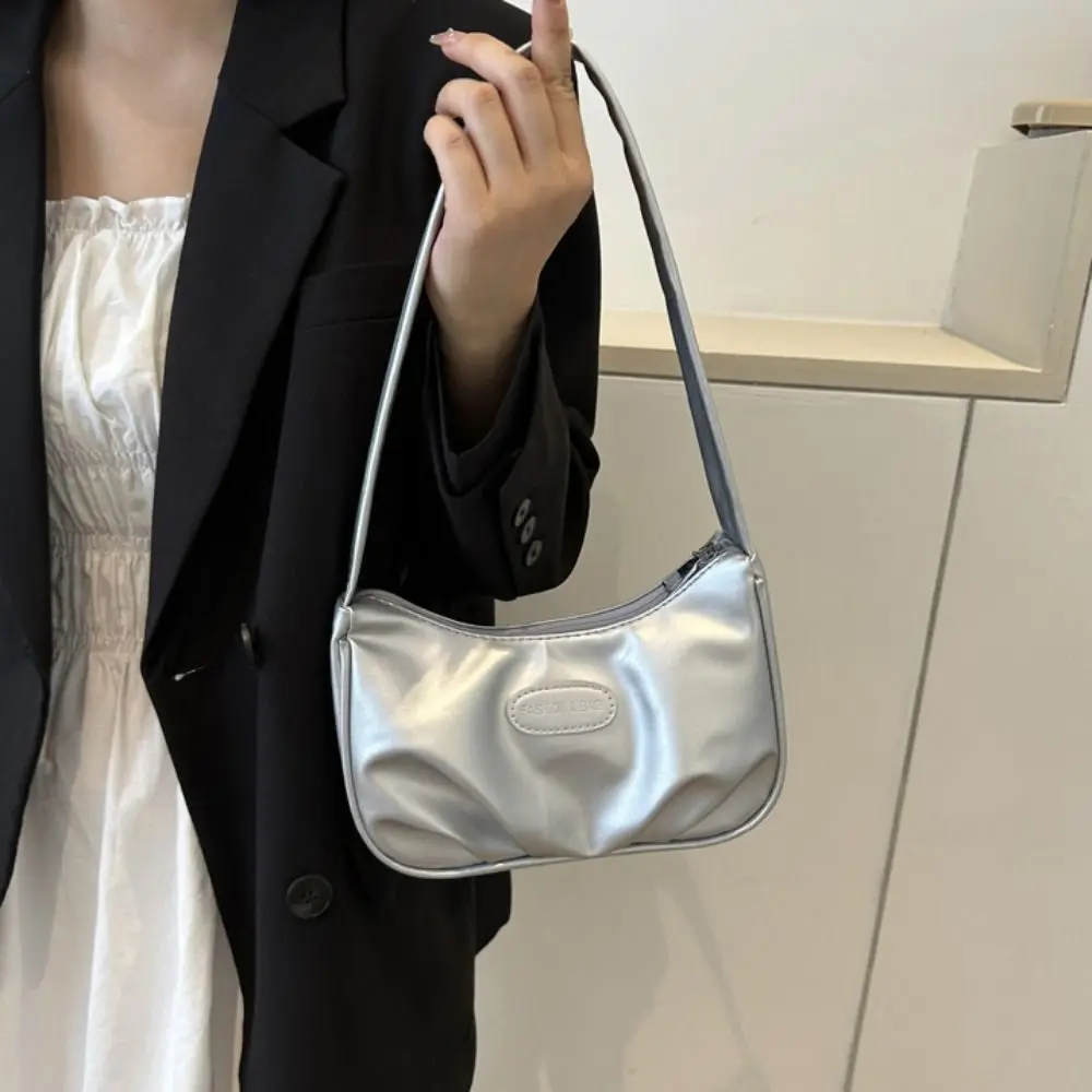 

Letter Leather Half-moon Shoulder Bag Ins Style PU Korean Folded Tote Bag Handbag Makeup Lipstick Bag Y2k Style Underarm Bag