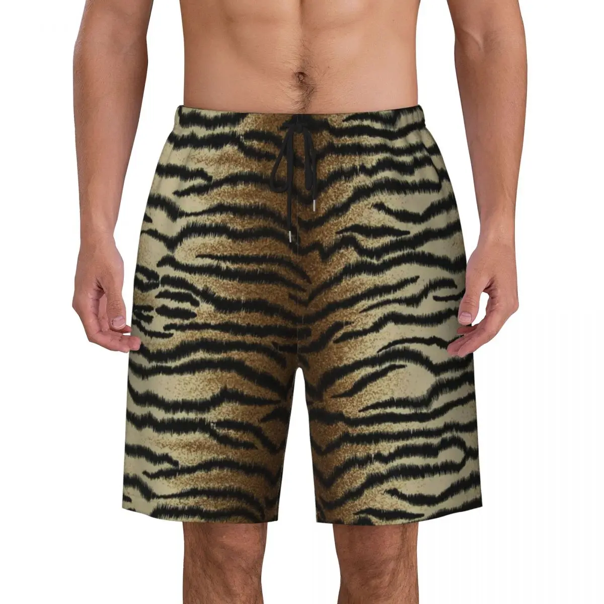 

Summer Board Shorts Male Tiger Print Sports Surf Animal Fur Stripes Design Beach Short Pants Y2K Retro Quick Dry Beach Trunks