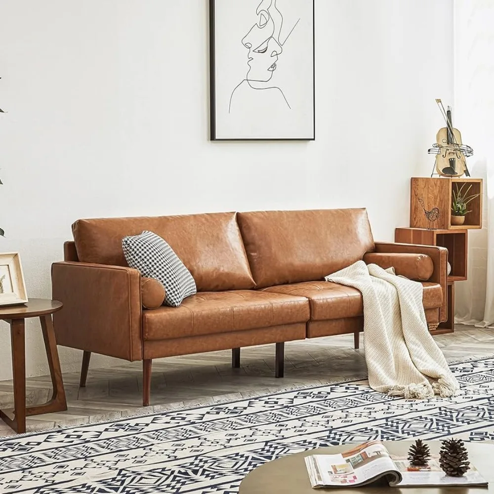 Faux Leather Sofa Couch, Mid-Century 73 Inch 3 Seater Leather Couch with Hand-Stitched Comfort Cushion and Bolster Pillows
Faux Leather Sofa Couch, Mid-Century 73 Inch 3 Seater Leather Couch with Hand-Stitched Comfort Cushion and Bolster Pillows