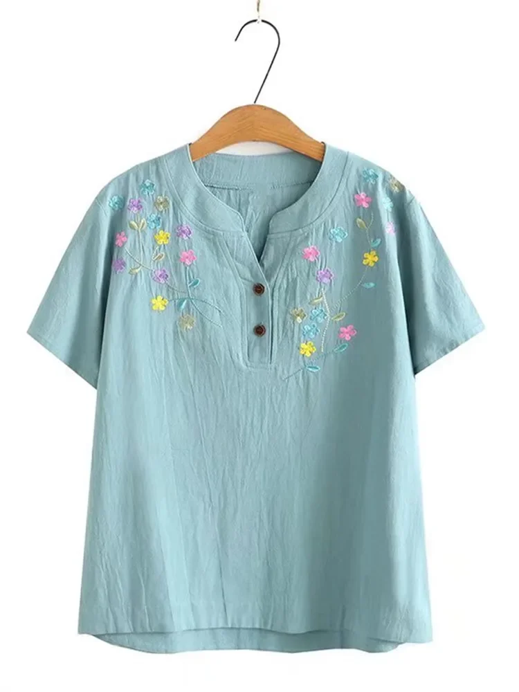 Plus Size Clothing For Summer Short Sleeve Chinese Style Embroidery Pattern Cotton Fabric Large Size Shirt Fit Busty Lady Wear
Plus Size Clothing For Summer Short Sleeve Chinese Style Embroidery Pattern Cotton Fabric Large Size Shirt Fit Busty Lady Wear