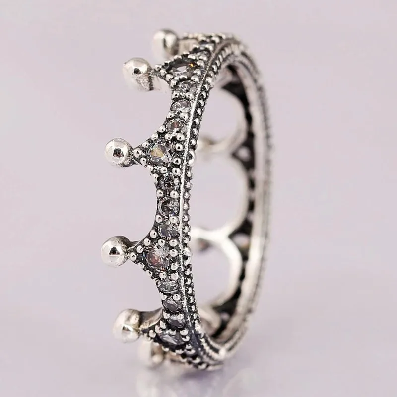 

Authentic 925 Sterling Silver Enchanted Crown With Crystal Rings For Women Wedding Party Europe Fashion Jewelry