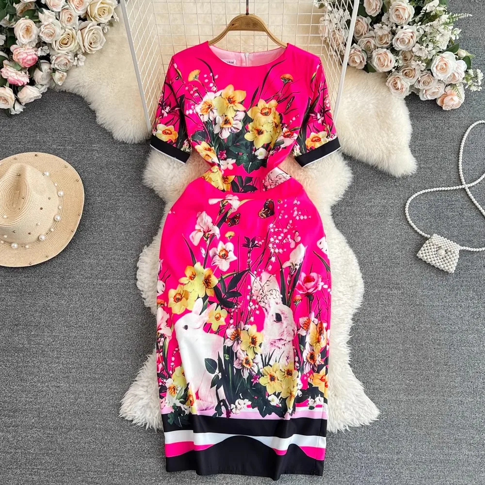 Fashion Designer Runway Summer Bodycon Dress Women's Short Sleeve High Waist Froal Print Slim Vintage Party Midi Dress A6783
Fashion Designer Runway Summer Bodycon Dress Women's Short Sleeve High Waist Froal Print Slim Vintage Party Midi Dress A6783