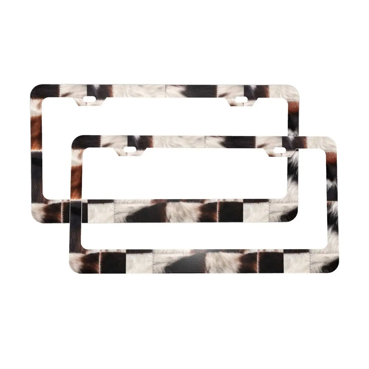 Checkered Cowhide Fur Decorative Metal License Plate Frames with Screw Caps Animal Leather Texture Car Licenses Plate Covers
Checkered Cowhide Fur Decorative Metal License Plate Frames with Screw Caps Animal Leather Texture Car Licenses Plate Covers