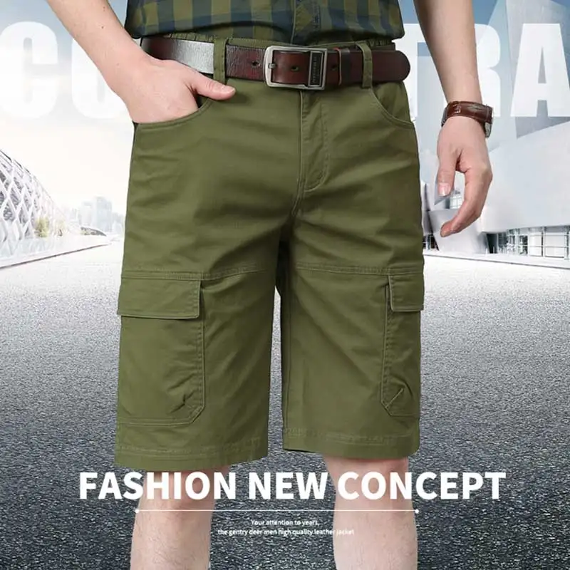 

Cotton Cargo Short Men Summer Thin Loose Solid Pants Men Breathable Multi Pock Tactics Short Men Outdoor Casual Short Male