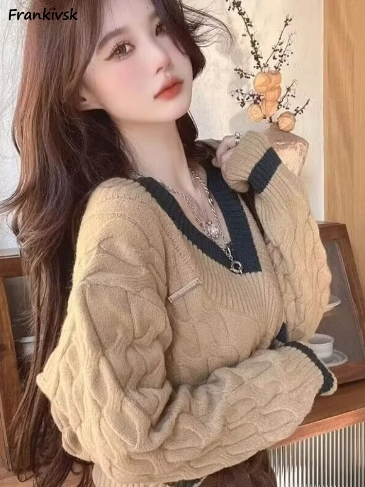 Women Sweaters Contrast Color Fashion Lazy Elegant Long Sleeve Warm Temperament Cropped Lady All-match Stylish Daily
Women Sweaters Contrast Color Fashion Lazy Elegant Long Sleeve Warm Temperament Cropped Lady All-match Stylish Daily