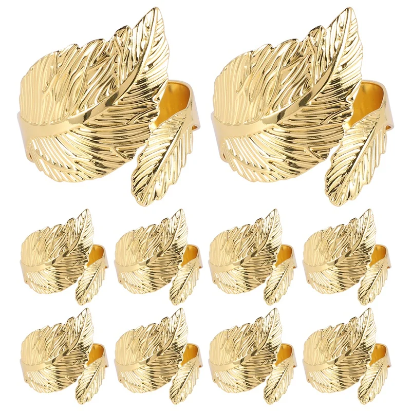 

Leaf Shape Napkin Rings Of 10 Set Gold Napkin Rings For Table Setting Anniversary, Birthday,Party Of Table Setting