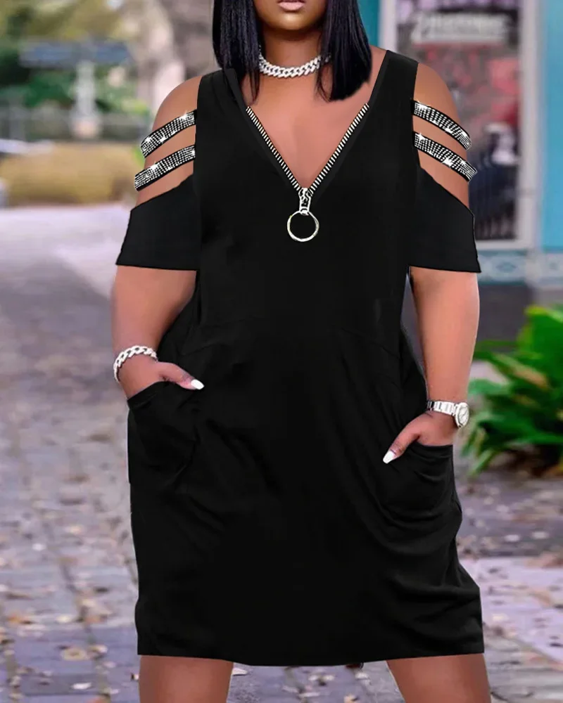Plus Size Dresses for Women 2023 Summer Cold Shoulder Half Sleeve Zipper Design Fashion Casual Straight Mid-Calf Dress
Plus Size Dresses for Women 2023 Summer Cold Shoulder Half Sleeve Zipper Design Fashion Casual Straight Mid-Calf Dress
