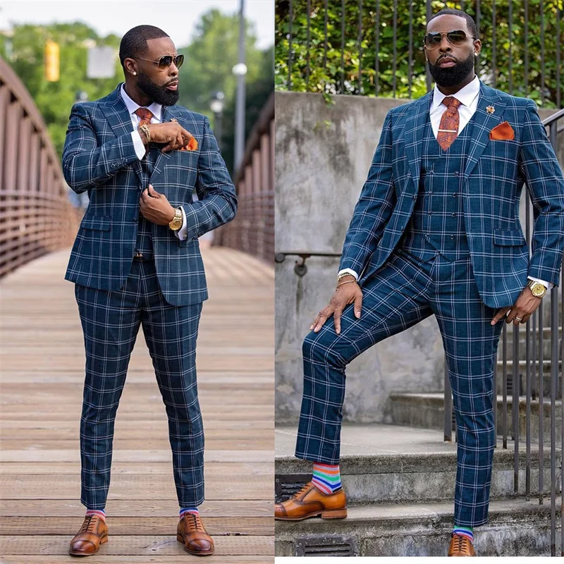 Fashion Plaid 3 Pieces Men Suits Set For Wedding Formal Groom Tuxedo Blazer+Vest+Pants Custom Made Jacket Prom Dress Office Coat
Fashion Plaid 3 Pieces Men Suits Set For Wedding Formal Groom Tuxedo Blazer+Vest+Pants Custom Made Jacket Prom Dress Office Coat
