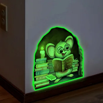 만화 마우스 구멍 빛나는 벽 스티커, 거실용, 아기, 어린이 침실, 홈 장식 벽지, 어둠 속에서 빛나는 마우스 스티커