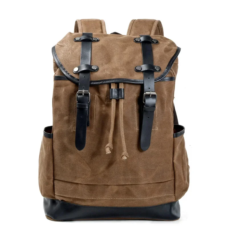 

Retro wax canvas stitching leather backpack large capacity travel outdoor water repellent mountaineering