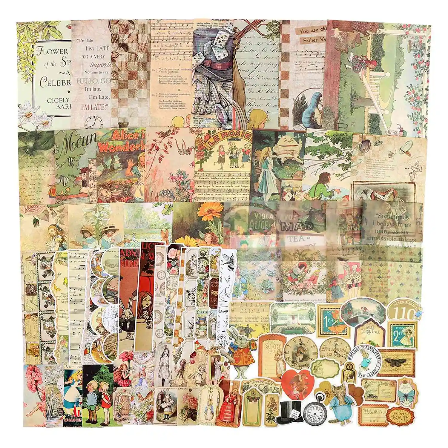 100 Pcs Vintage Scrapbook Supplies Pack for Junk Journal Art Trash Magazine Ephemera Planner Sticker,Alice in Wonderland
100 Pcs Vintage Scrapbook Supplies Pack for Junk Journal Art Trash Magazine Ephemera Planner Sticker,Alice in Wonderland