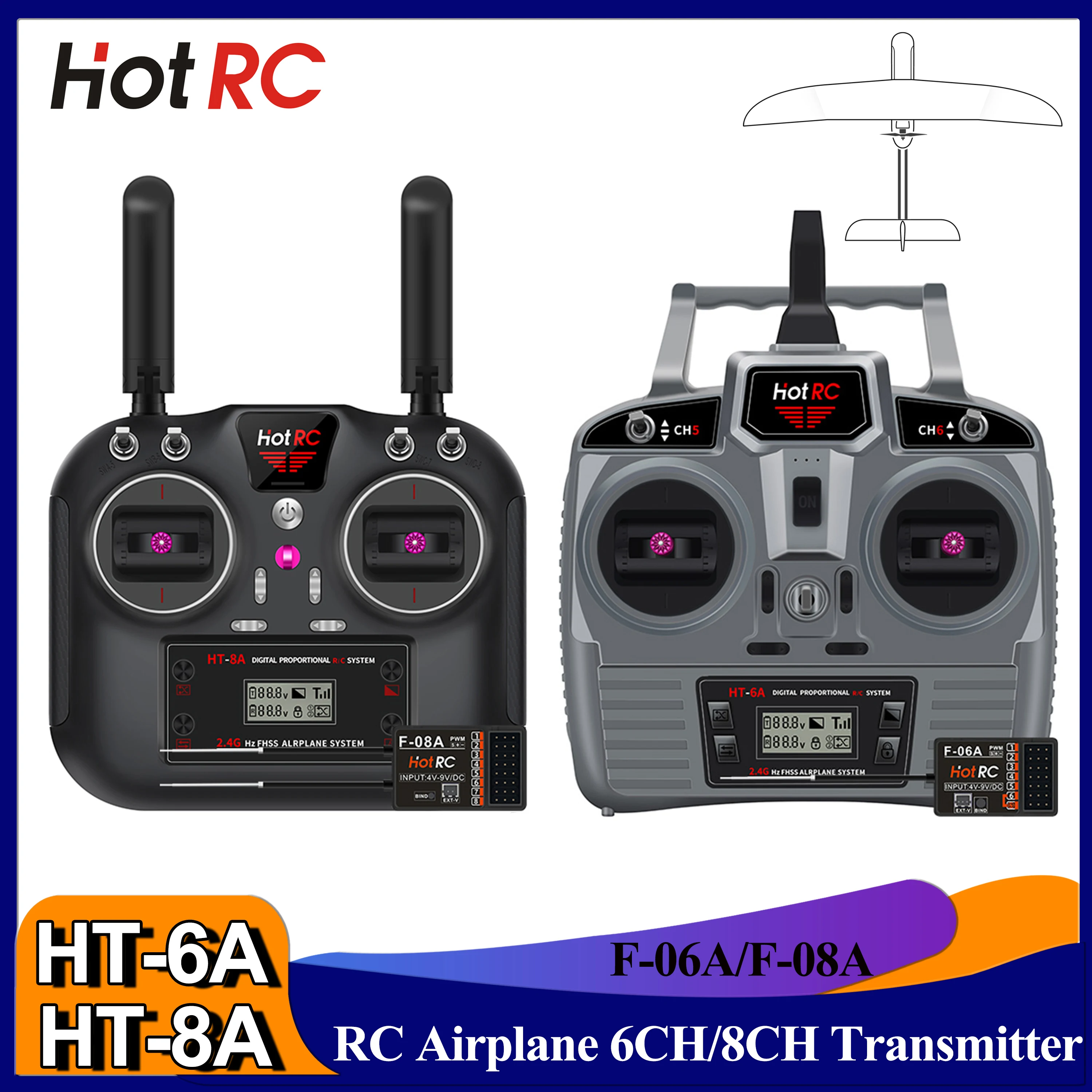 

HotRC HT-6A HT-8A Remote Control 2.4G 6CH 8CH 4.5-9V PWM FHSS Transmitter for RC FPV Drone Quadcopter Aircraft Car Ship Tank