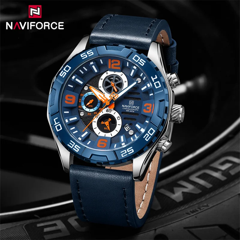 

NAVIFORCE Men's Luxury Watch Business Leather Strap Sport Chronograph Waterproof Luminous Quartz Wristwatches Relogio Masculino