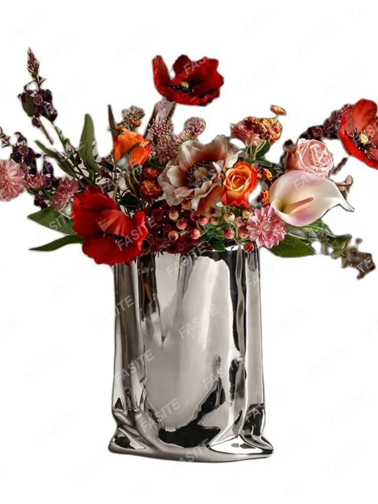 

Скандинавская ваза Morandi, украшения для сухих цветов, креативные гальванизированные серебряные керамические искусственные вазы, украшение для гостиной, подарок