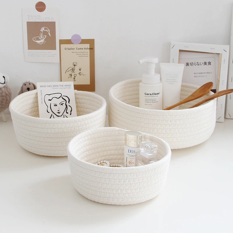

INS Nordic Cotton Rope Storage Baskets Woven Desktop Sundries Kids Toys Organizer Box Baby Dirty Clothes Laundry Basket Hamper