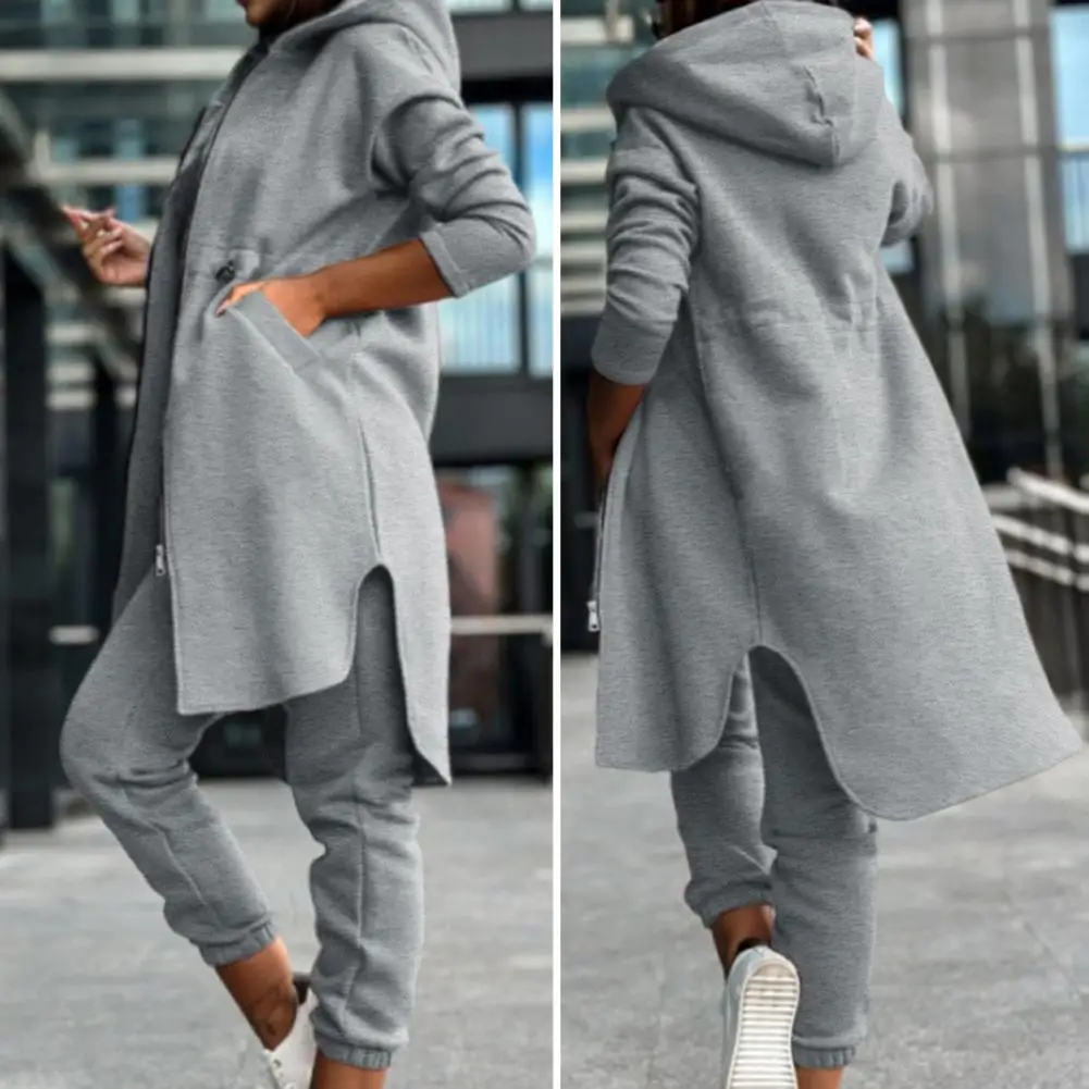 

Women Suit Women's Hooded Fleece Tracksuit Set with Irregular Split Hem Elastic Waist Pants 2 Piece Co-ord Outfit for Casual