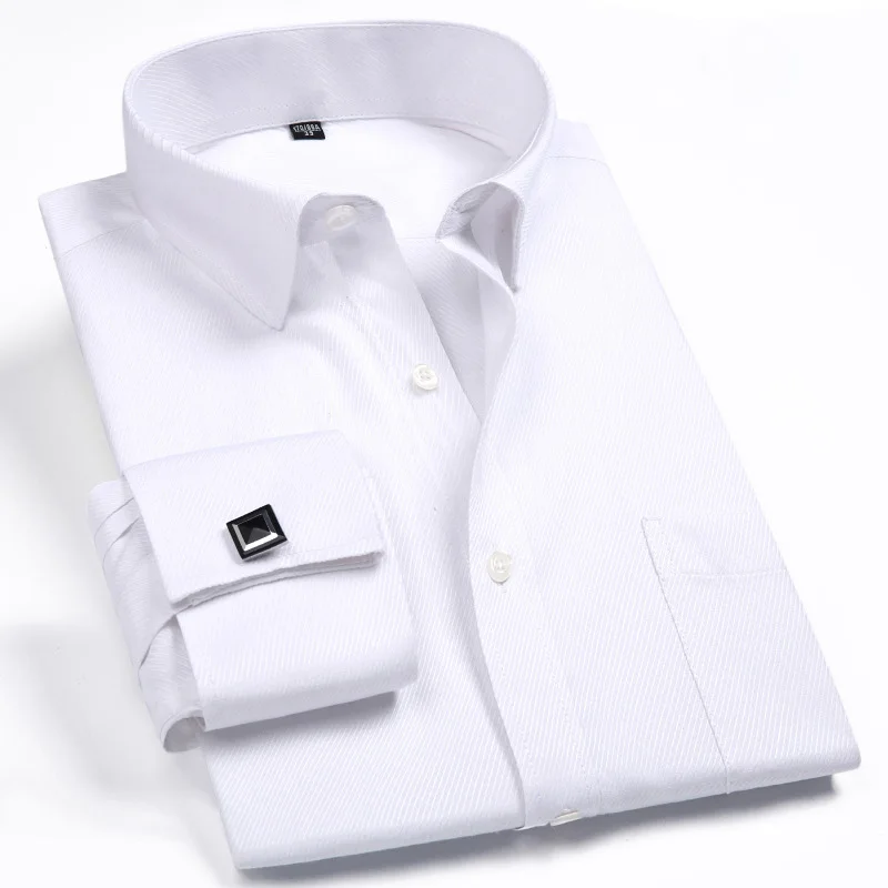 

Мужская рубашка с французскими манжетами, белая формальная деловая рубашка с длинными рукавами и пуговицами, классические запонки, Размеры M ~ 6XL, новинка 2023