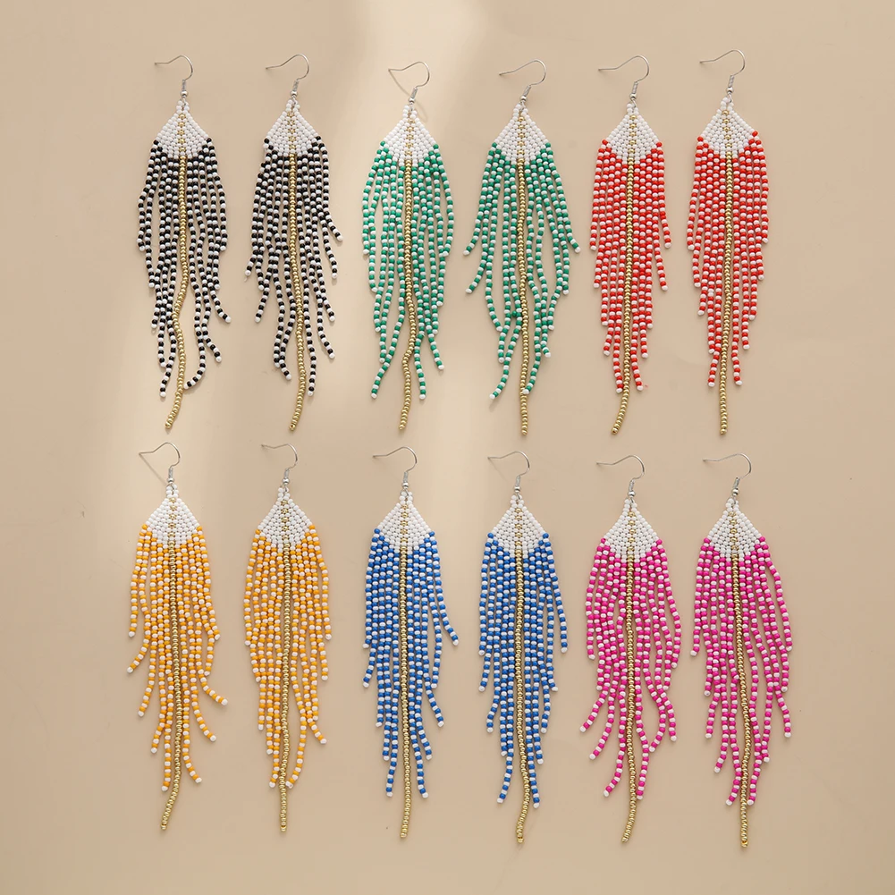 Rice bead earrings Tassel Raindrop Design Geometry Originality Hand knitting Bohemia Alloy Fashion Simple Beaded earrings
Rice bead earrings Tassel Raindrop Design Geometry Originality Hand knitting Bohemia Alloy Fashion Simple Beaded earrings