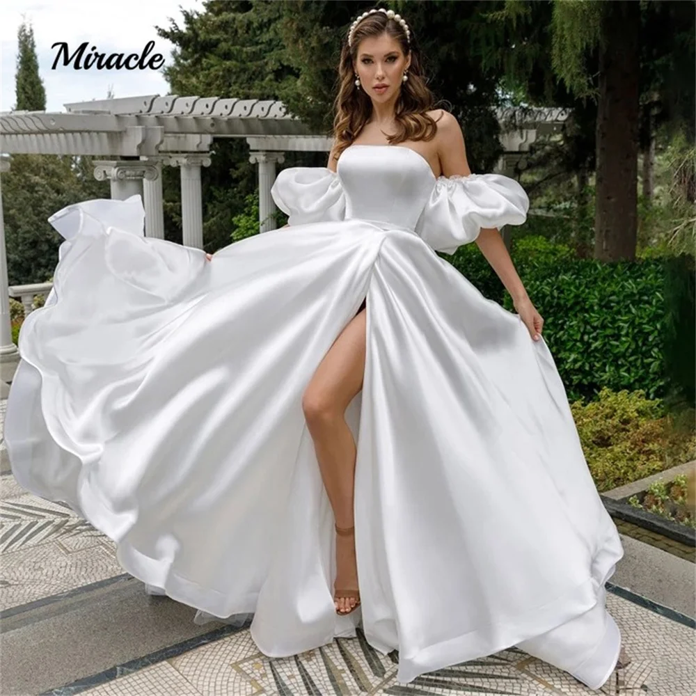 New A-Line Wedding Dresses Off-Shoulder Bride Robe Puff Sleeve Satin High Side Split Simple Court Train Lace-Up Vestido De Novia
New A-Line Wedding Dresses Off-Shoulder Bride Robe Puff Sleeve Satin High Side Split Simple Court Train Lace-Up Vestido De Novia