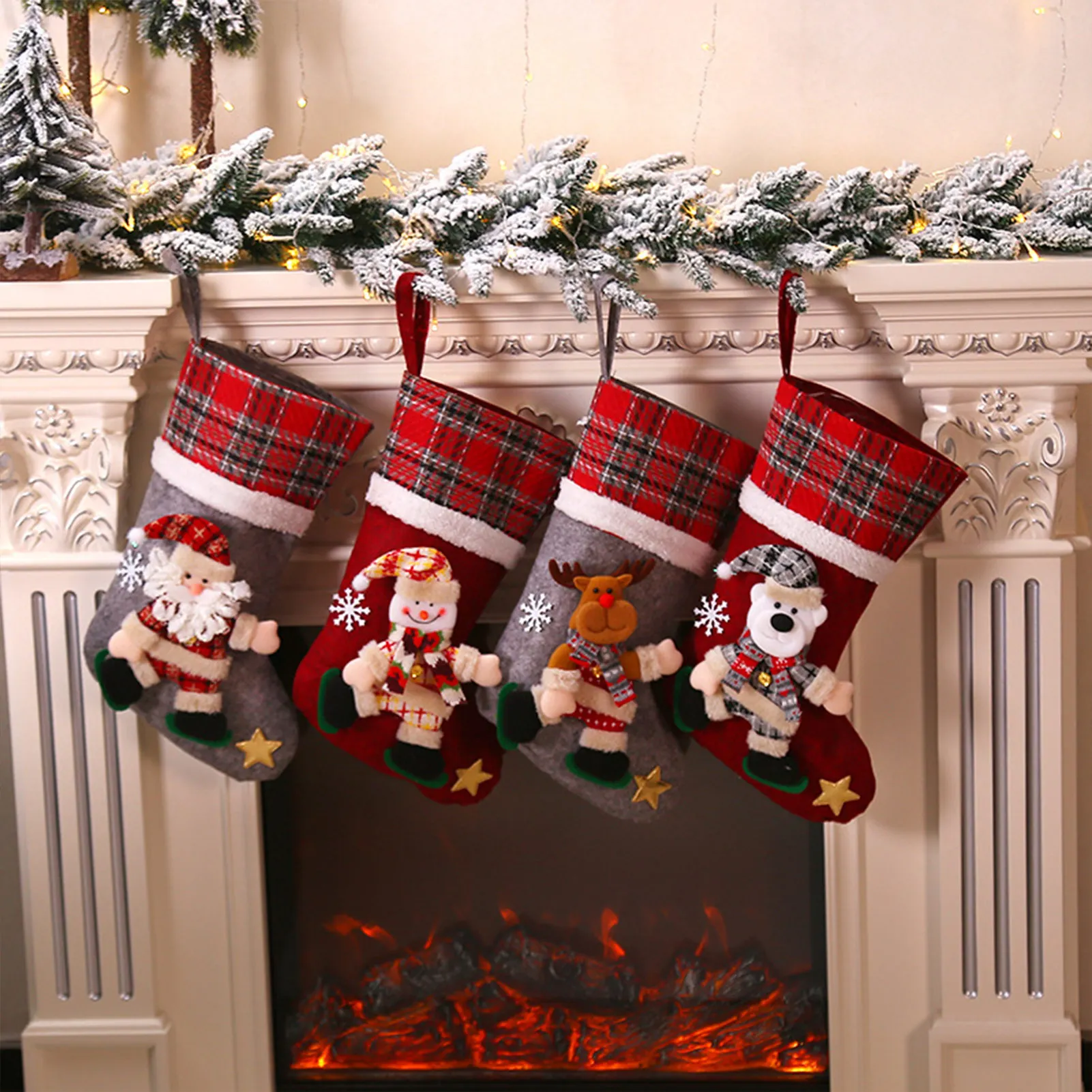 

Christmas Decorations Stockings Gift Bag Santa Snowman Reindeer Bear Xmas Candy Socks Home Wall Fireplace Living Room Decoration